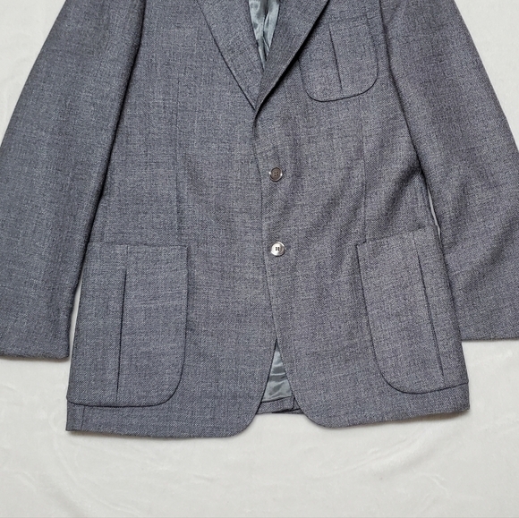 VINTAGE 70s Grey Tweed Wool Single Breasted Notched Lapel Fitted Blazer Jacket - Picture 6 of 15